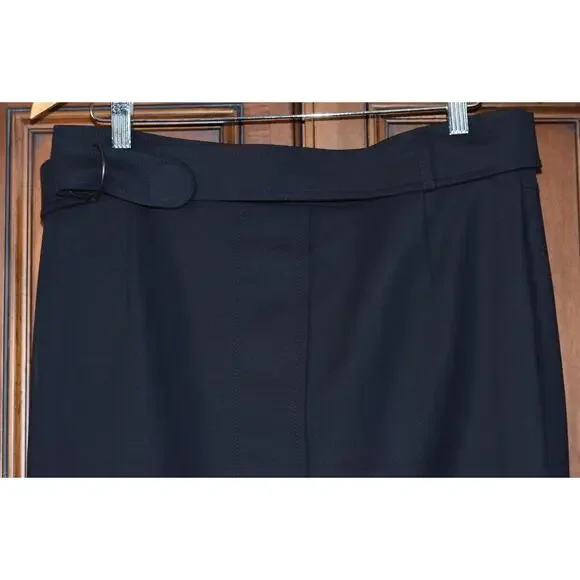 AKRIS Punto Pencil Straight Knee Length Black Stretch-Wool Skirt Size 12 Midi